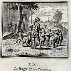 Pasterz i jego stado. Bajki Jean de La Fontaine (1621-95). Ilustracja François Chauveau (1613-1676). Wydanie z 1728 r.