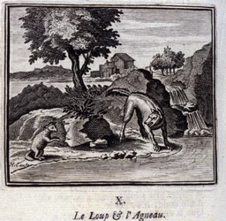 Wilk i Baranek. Bajki Jean de La Fontaine (1621-95). Ilustracja François Chauveau (1613-1676). Wydanie z 1728 r.