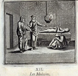 Lekarze. Bajki Jean de La Fontaine (1621-95). Ilustracja François Chauveau (1613-1676). Wydanie z 1728 r.