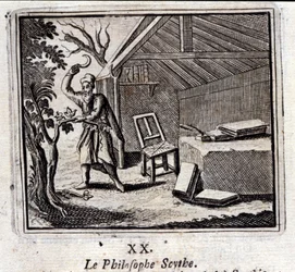 Filozofująca Kosa. Bajki Jean de La Fontaine (1621-95). Ilustracja François Chauveau (1613-1676). Wydanie z 1728 r.