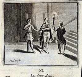 Dwóch przyjaciół. Bajki Jean de La Fontaine (1621-95). Ilustracja François Chauveau (1613-1676). Wydanie z 1728 r.