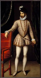 Portret u stóp króla Francji Karola IX (1550 - 1574). Obraz Francois Cloueta (1515-1572)