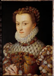 Portret Elżbiety Austriackiej (1554-1592) Królowej Francji, żony Karola IX Obraz Francois Cloueta (1515-1572) ok. 1571 nd. 0,36x0,26 m - Portret Elżbiety Austriackiej (1554-1592), królowej Francji, żony Karola IX. Obraz Francois C