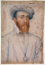 Portret Francois de Coligny, pana Andelot (1521-1569). Rysunek krwi i czarnego kamienia – Clouet Francois (1515-1572)