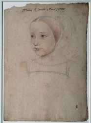 Portret dziecka Marguerite de France (1523-1574), córki Franciszka I, księżnej Sabaudii Rysunek czarnym kamieniem, krew wzmocniona akwarelą Francois Clouet (1515-1572) XVI w. Chantilly, Musee Conde