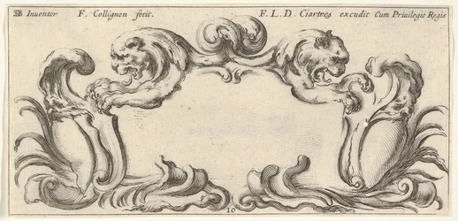 Płyta 10: kartusz z głowami dwóch lwów z profilu w lewo iw prawo w t..., ca. 1640-45.