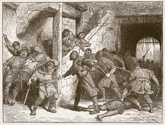 Zamieszki w Dover, ilustracja z „Ilustrowanej historii Anglii Cassella” (zdjęcie w sepii)