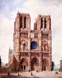 Fasada katedry Notre Dame w Paryżu Obraz Francois Etienne Villeret (ok. 1800-1866) XIX-wieczny Paryż, Musee Carnavalet