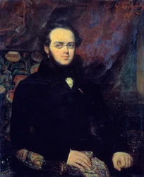 Portret francuskiego kompozytora Jacques Fromental Levy dit Halevy (1799-1862) Pozuje w okularach. Obraz Francois Gabriel Lepaulle (1804-1886) 1837 Paryż, Biblioteka Opery - Portret francuskiego kompozytora Jacques Fromental Levy zwanego Hale