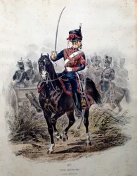 Żołnierz Gwardii Cesarskiej na koniu. Litografia Francois Lalaisse (1812-1884) 1860 Paryż, Sztuka dekoracyjna