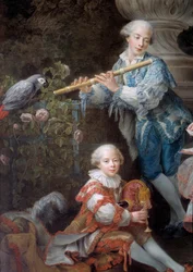 Rodzina Louisa Francois du Bouchet, markiza de Sourches i Grand Prevot de France Detail. Obraz Francois Hubert Drouais (1727-1775) 1756 Nd. 3,24 x 2,84 m