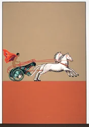 Człowiek i rydwan, ilustracja z Prometeusza Zakuty w łańcuchy Ajschylosa, wyd. 1941 (druk szablonowy)