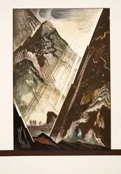 Prometeusz przybity do skały przez Hefajstosa, Kratosa i Bia, z Prometeusza Enchané przez Ajschylosa, wyd. 1941 (odbitka pochorowa)