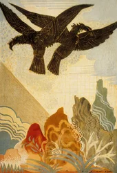 Odyseja Homera: orły wróżby, rytowana przez Theo Schmieda, 1930-33, litografia barwna
