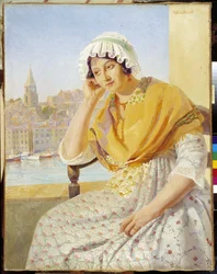 Madame Contencin na tarasie quai de Rive-Neuve w Marsylii. Obraz Francois Marius Valere Bernard (1860-1936), Wyróżnienie obowiązkowe: Kolekcja fundacji fundacji Prowansji, Marsylii.