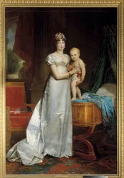Portret Impress Marie Louise (1791-1847) i króla Rzymu Obraz Francois Gerard (1770-1837) 1813. Dim. 2,40x1,62m. Wersal, Musee du Chateau - Portret cesarzowej Marii Louise (1791-1847) i króla Rzymu. Malarstwo Franco