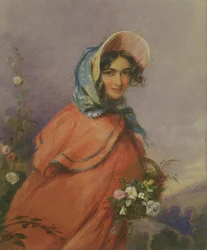 Portret damy w otwartym krajobrazie (wc na papierze)