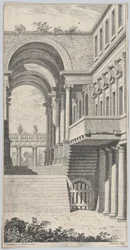 Widok architektoniczny z łukiem, 1740.
