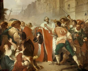 Straż Pieczęt Mathieu Mole (1584-1656) odporna na fabułę w dniu barykad podczas Frondy 27 sierpnia 1648 r. Rozwścieczony tłum domaga się uwolnienia Pierre