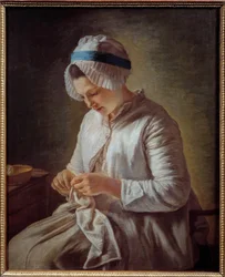 Portret de kobieta ma książkę Młoda kobieta dziewiarskich. Obraz Francoise Duparc (1726-1778) XVIII w. Słońce. 0,78x0,64 m Marsylia, musee des Beaux Arts - Portret kobiety robiącej na drutach. Obraz Francoise Duparc (1726-1778)