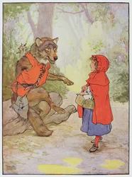 Czerwony Kapturek i Wilk, ilustracja z „Pięknej księgi rymowanek, opowiadań i obrazków” Franka Adamsa, wydanej przez Blackie and Son
