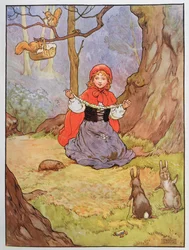 Czerwony Kapturek, ilustracja z „Pięknej księgi rymowanek, opowiadań i obrazków”, autorstwa Franka Adamsa, wydanej przez Blackie and Son