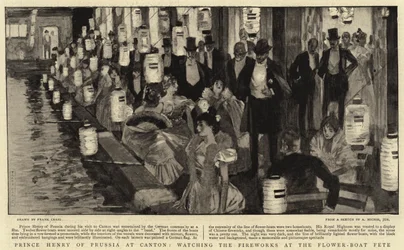 Książę Henryk pruski w Kantonie, oglądający fajerwerki na festynie łodzi kwiatowych