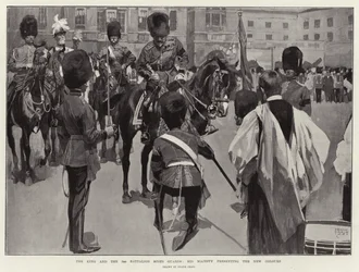 Król i 3 Batalion Scots Guards, Jego Wysokość przedstawia Nowe Kolory