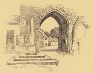 Cartmel, brama opactwa (litografia)