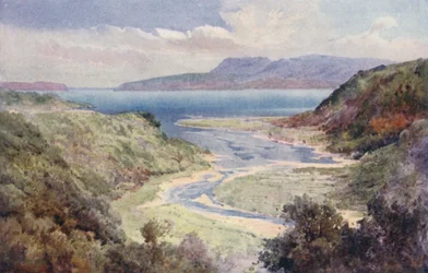 Nowa Zelandia: Jezioro i Góra Tarawera (kolorowa litografia)