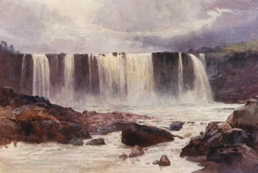 Nowa Zelandia: Wodospad Wairua (kolorowa litografia)