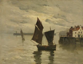 Scena portowa, niedatowane (olej na płótnie)