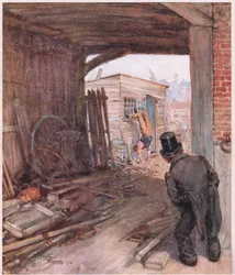 Po przybyciu na miejsce pierwszym przedmiotem, który ukazał się jego oczom, była para bardzo niedoskonale obutych stóp w powietrzu, około 1920