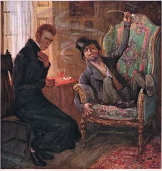 "Czy to jest dobre, Brass, czy to jest ładne, czy to jest pachnące, czy czujesz się jak Wielki Turek" powiedział Quilp, ok. 1920 r. (kolorowa litografia)