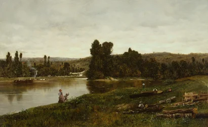 Figury nad rzeką (olej na płótnie)