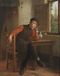 François Antoine De Bruycker - Młody mężczyzna palący fajkę we wnętrzu salonu