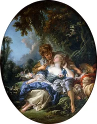 Pasterz i pasterka w Dalliance w zalesionym krajobrazie, 1761