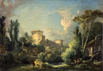 Krajobraz z zamkiem i młynem, ok.1765