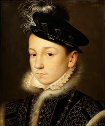 Portret króla Francji Karola IX (1550-1574) - Francois Clouet (1510-1572). Olej na drewnie