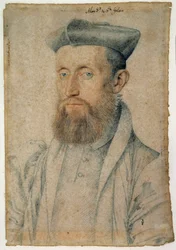 Portret Mellin de Saint-Gelais (lub Saint Gelais, Saint Gelays, Saint Gelays, Saint-Gelais, Saint Gelais) (1495-1558), poety francuskiego. Rysunek krwią i czarnym kamieniem Cloueta Francois (1515-1572), ok. 1500. Chantilly, Musee Conde