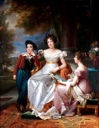 Francuski: Portrait de la comtesse du Cayla avec ses enfants Ugoline et Ugolin sur la terrasse du château de Saint-Ouen Portret hrabiny du Cayla i jej dwójki dzieci