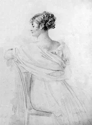 Portret pani Récamier, czarna kreda, akwarela, autor: François Gérard.