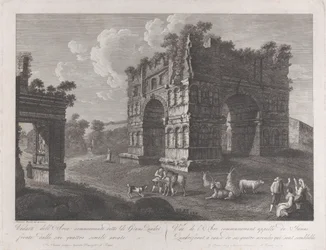 Widok Łuku Janusa z pasterzami i kozami na pierwszym planie, 1795-1800., 1795-1800.