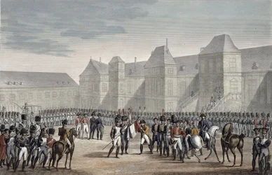 Abdykacja Napoleona i jego wyjazd z Fontainebleau na Elbę, 20 kwietnia 1814 r.