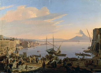 Widok Neapolu z Wezuwiuszem w tle, Frans Vervloet (1795-1872), olej na płótnie, 35x48 cm