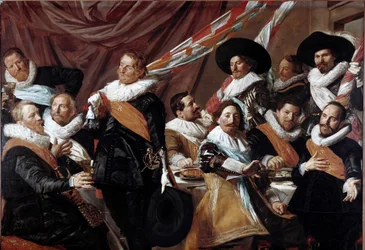 Bankiet Oficerów Korpusu Łuczników św. Jerzego z Haarlemu Obraz Franza Halsa (ok. 1580-1666) 1627 nd. 179 x 257,5 cm Haarlem, Muzeum Fransa Halsa, Holandia