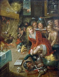 Kuchnia Czarownic par Francken, Frans Młodszy (1581-1642). Olej na miedzi, format : 28x22, ok. 1604, Kolekcja prywatna