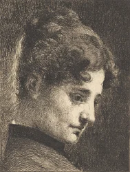 Profilowa głowa młodej dziewczyny, zwrócona w prawo