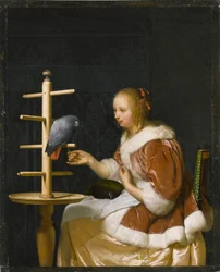 Młoda kobieta karmiąca papugę, 1663.