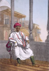 Właściciel ziemski, wysokiej klasy Hindus, z "The Hindus, or the Description of their Manners, Costumes and Ceremonies", ok. 1808-12 (akwaforta barwna)